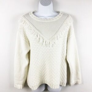 Some Days Lovin Cream Knit Sweater with Fringe Detail Front.